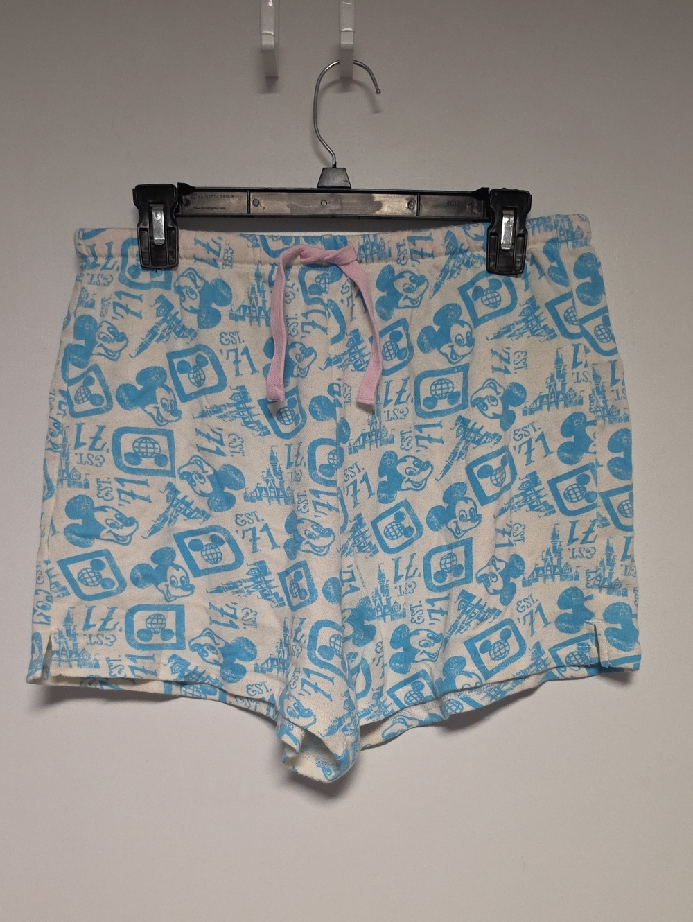 Disney White Shorts with Blue Cartoon Print and Pink Drawstring Size M